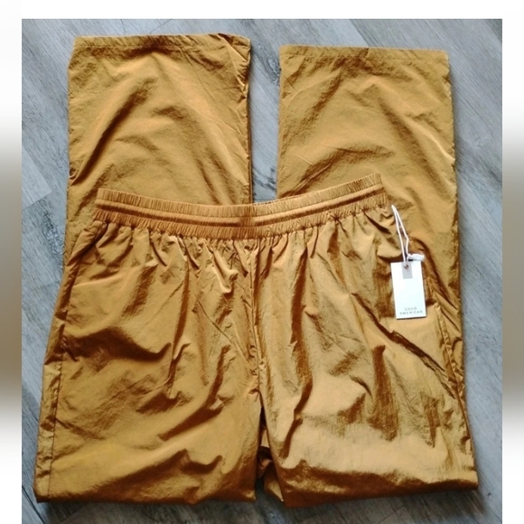 Good American Wide Leg Track Pant Bronze Brown Elastic Waist Women's Size 4 NEW - Picture 2 of 5